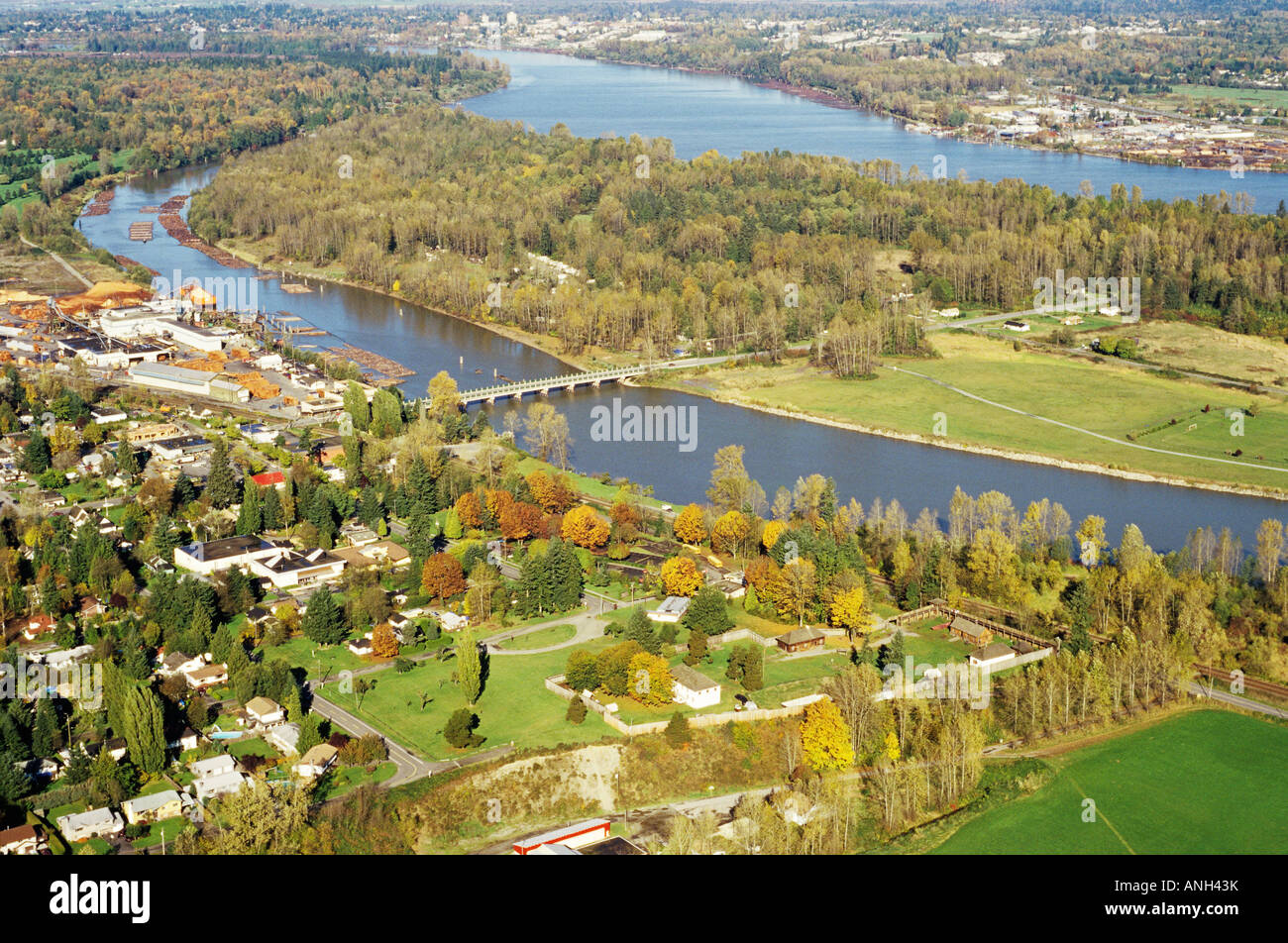Aerial of fort langley national historic site in british columbia hi