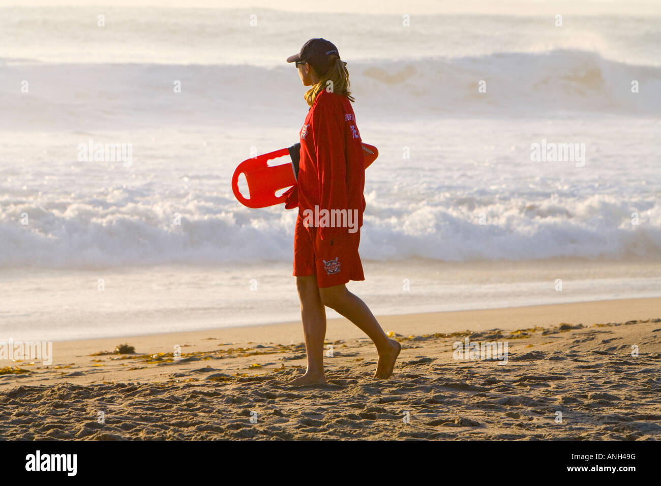 ZUMA BEACH, CALIFORNIA, USA - Lifeguard watching swimmers on Zuma