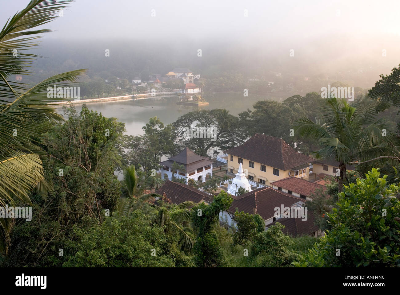 View over Kandy Lake to the Temple of the Tooth, Kandy, Hill Country ...