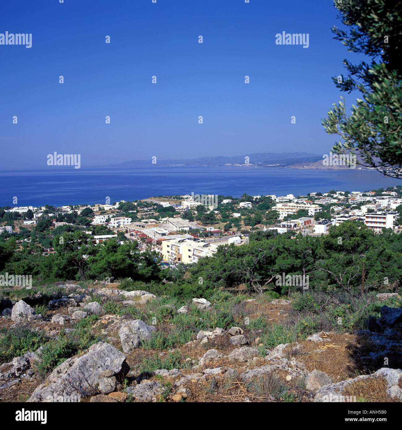 VIEW OVER PEFKOS RHODES NEAR LINDOS Stock Photo