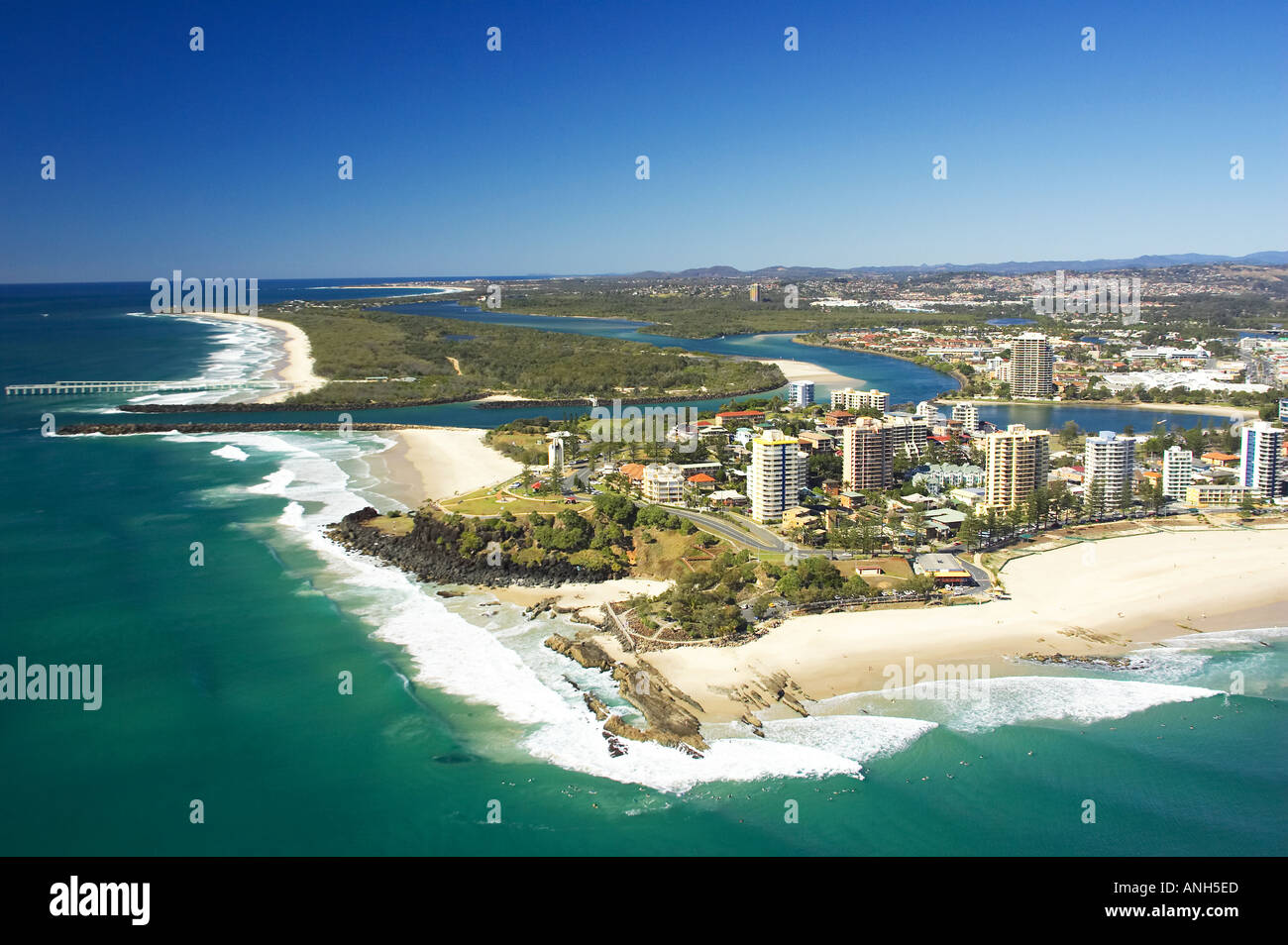 Coolangatta Queensland and Tweed Heads New South Wales Australia aerial Stock Photo
