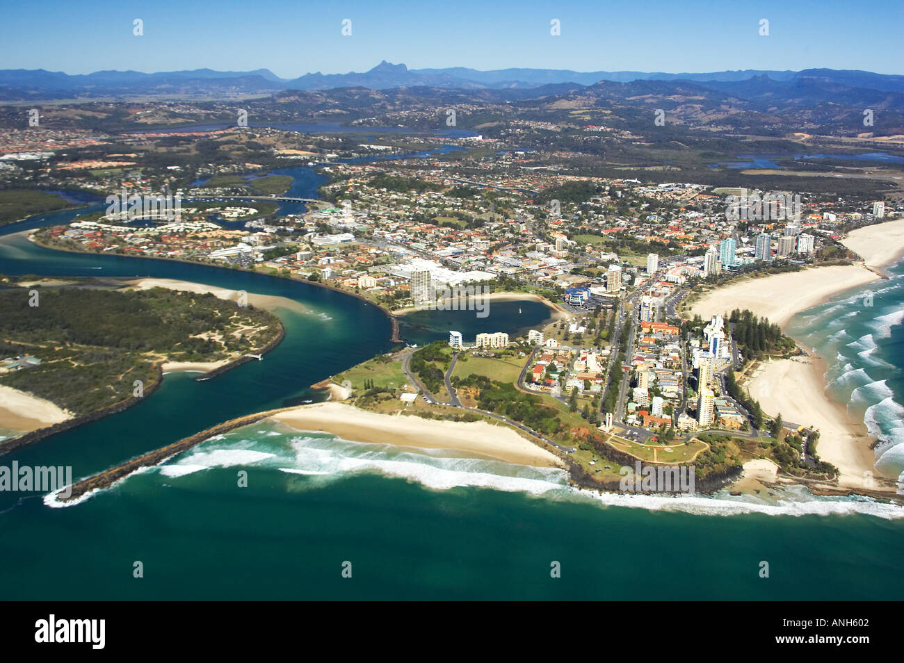 Coolangatta Queensland and Tweed Heads New South Wales Australia aerial Stock Photo Alamy
