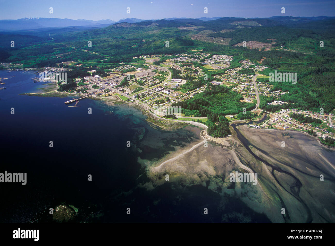 Aerial of Port Hardy, Vancouver Island, British Columbia, Canada Stock