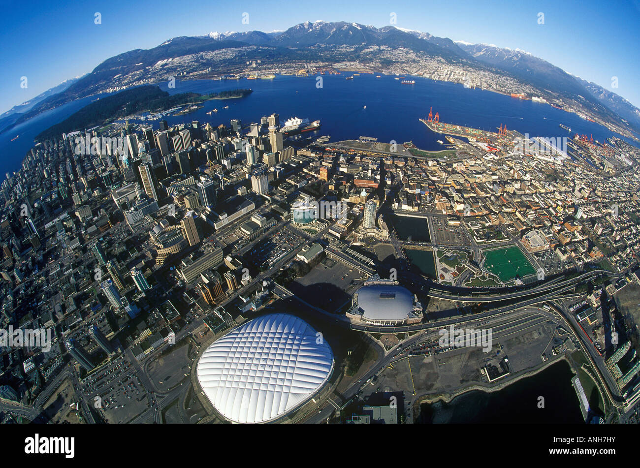 Aerial of downtown vancouver with bc place gm place hi-res stock ...