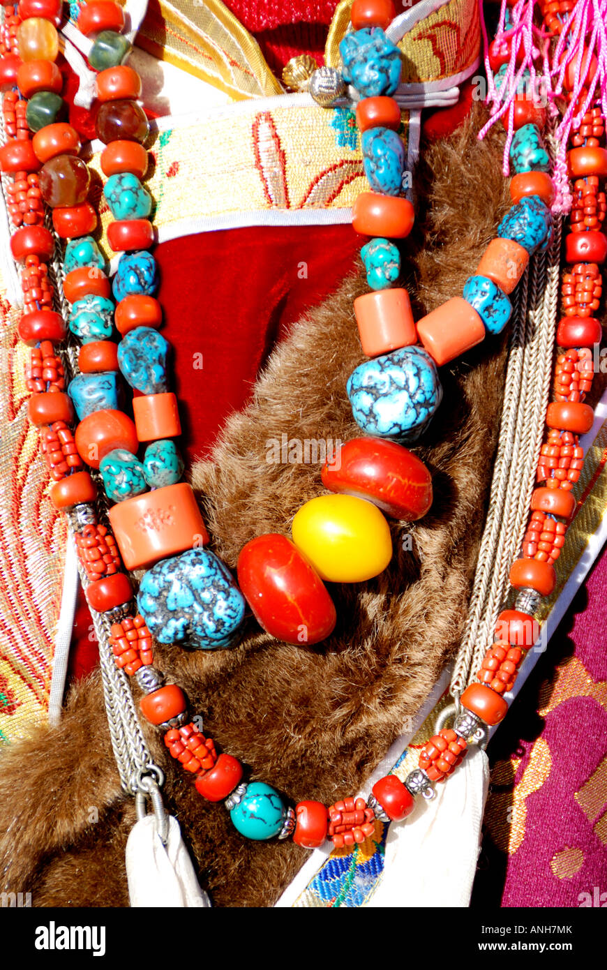 Tibetan Antique Coral & Gold Bead Necklace - Indigo Antiques