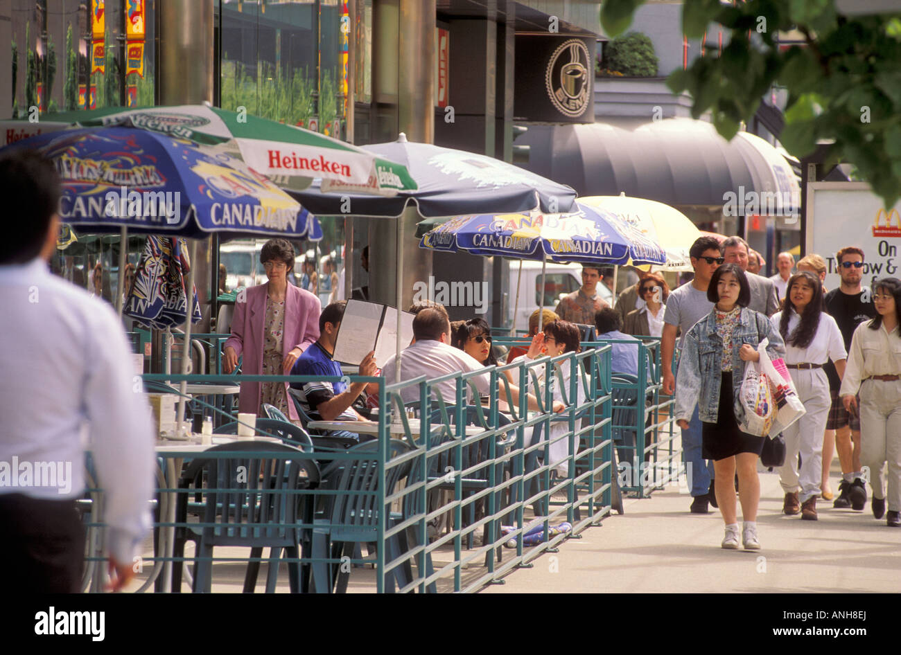 Robson street in the heart of Vancouver, British Columbia, Canada. Stock Photo