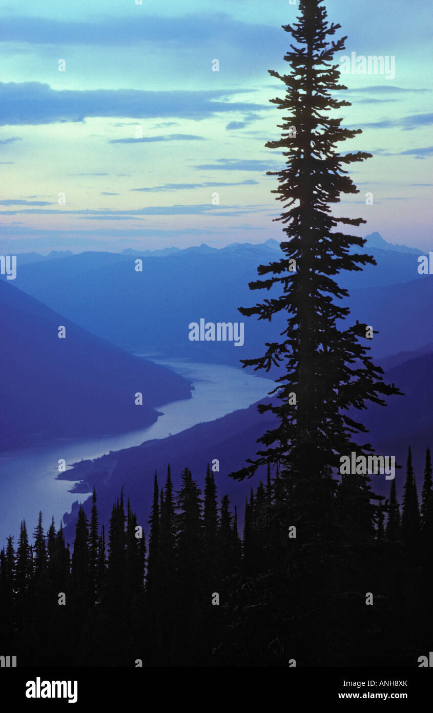 Columbia River at dusk Mount Revelstoke National Parks, British Columbia, Canada. Stock Photo
