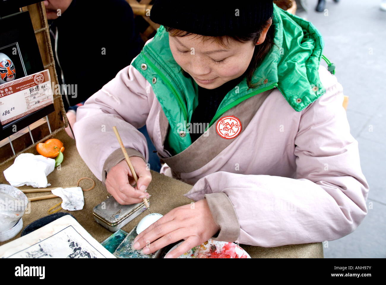 A chinese woman doing handwork. Stock Photo