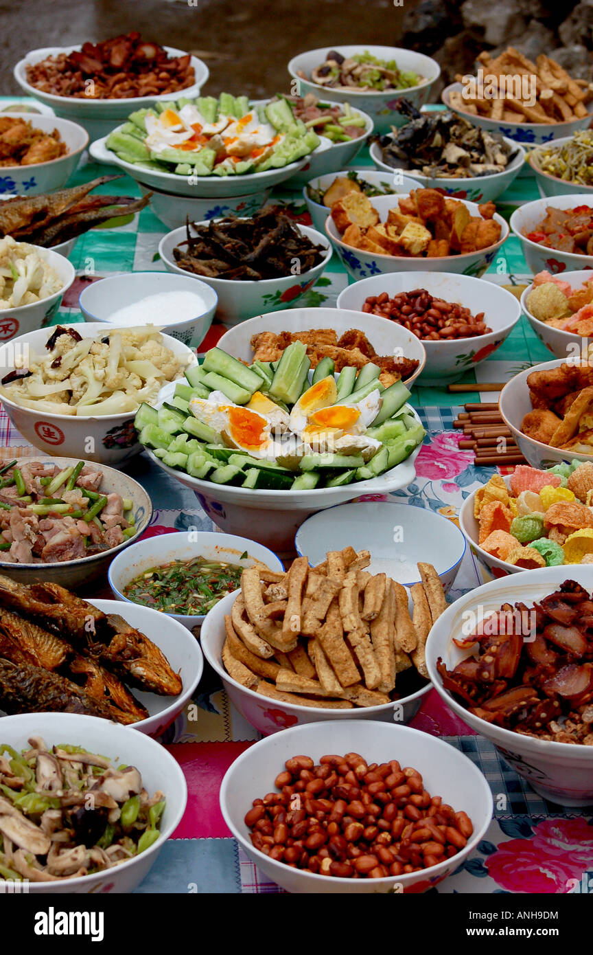 hani minority traditional festival-long street banquet Stock Photo