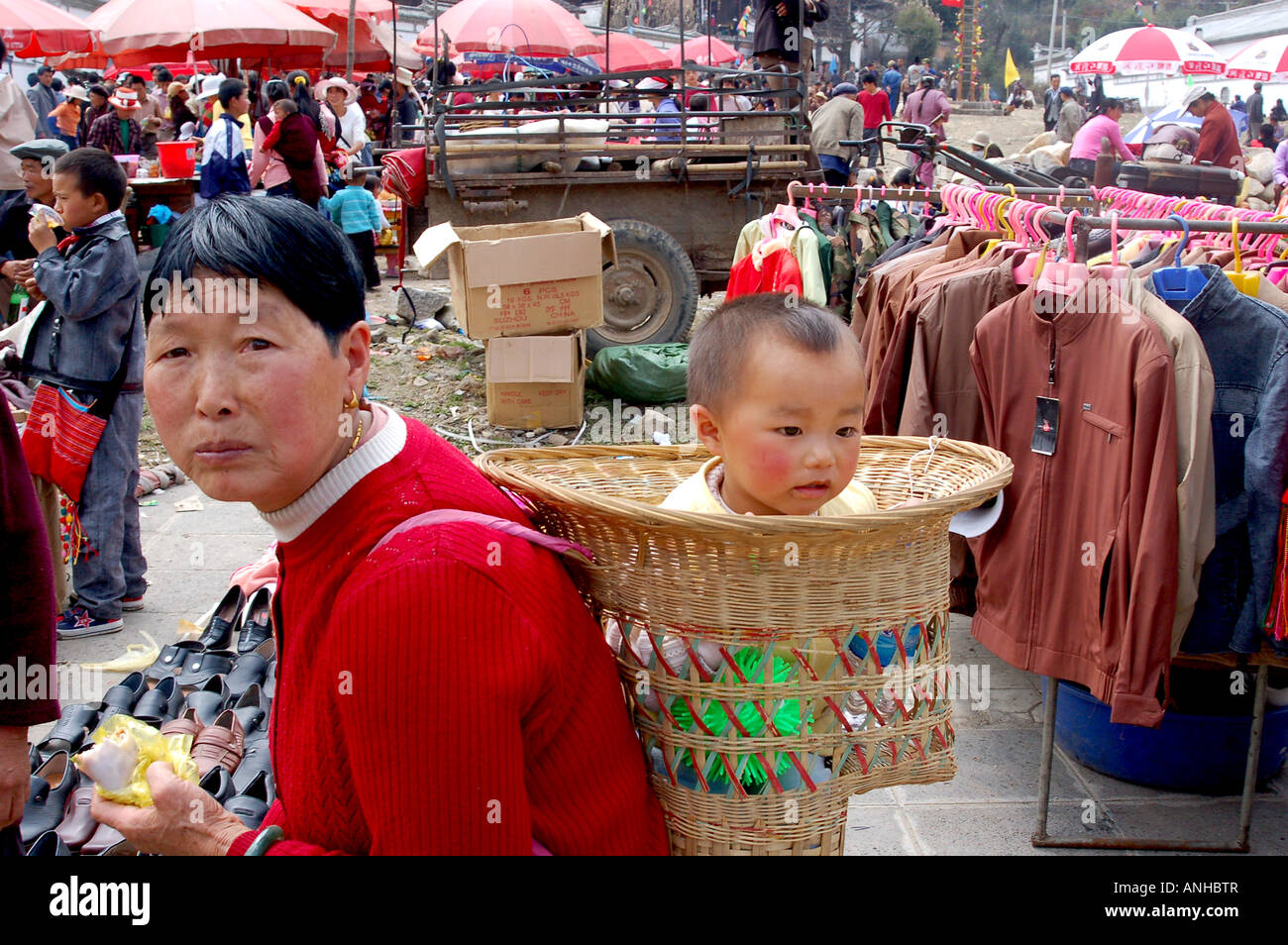 China Yunnan Baoshan lisu minority festival grandmother and  grandson Stock Photo