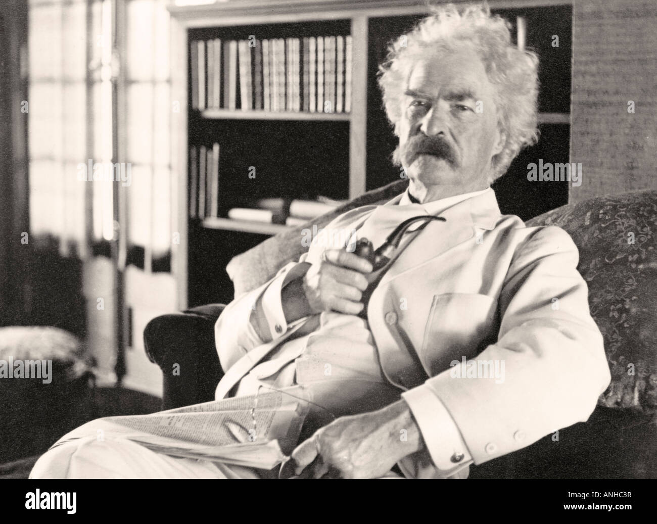 Samuel Langhorne Clemens, 1835 to 1910,  known by his pen name Mark Twain.  American humorist, satirist,  writer and lecturer. Stock Photo