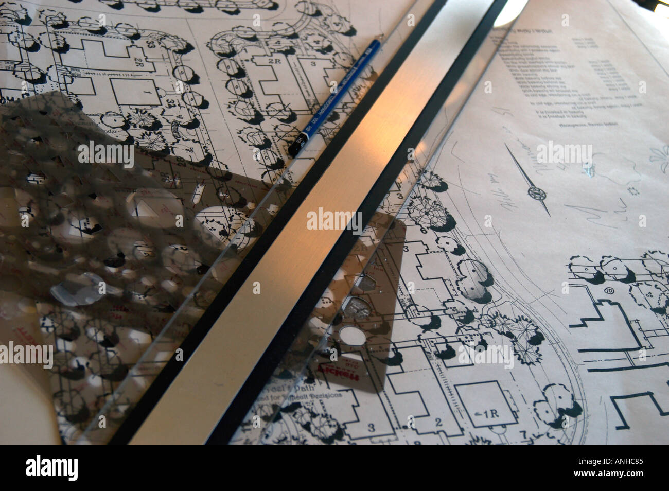 drafting board with plans Stock Photo Alamy