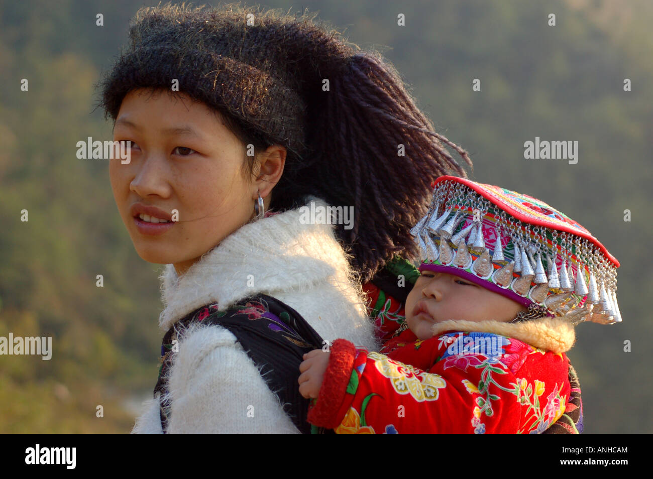 hani minority mummy with son Stock Photo