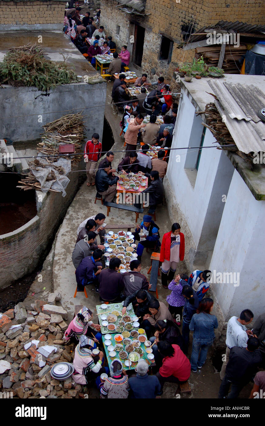 hani minority traditional festival-long street banquet Stock Photo