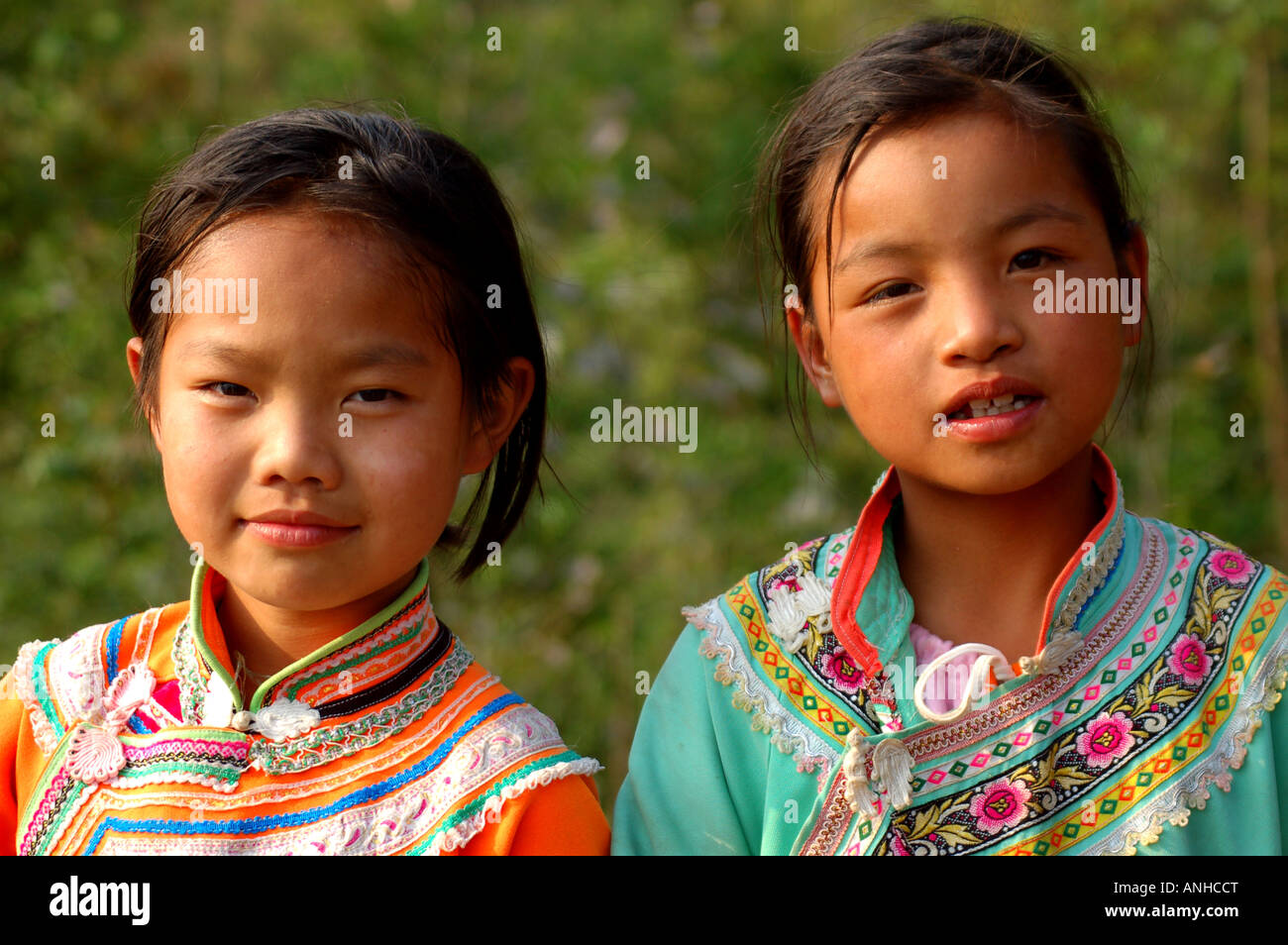 two china hani minority girl Stock Photo