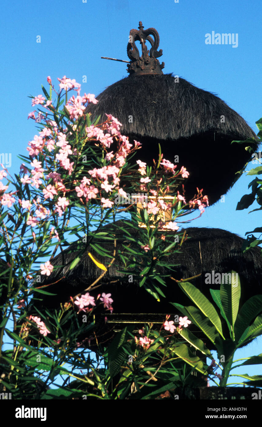 temple tiers with flowers, ubud, bali, indonesia Stock Photo