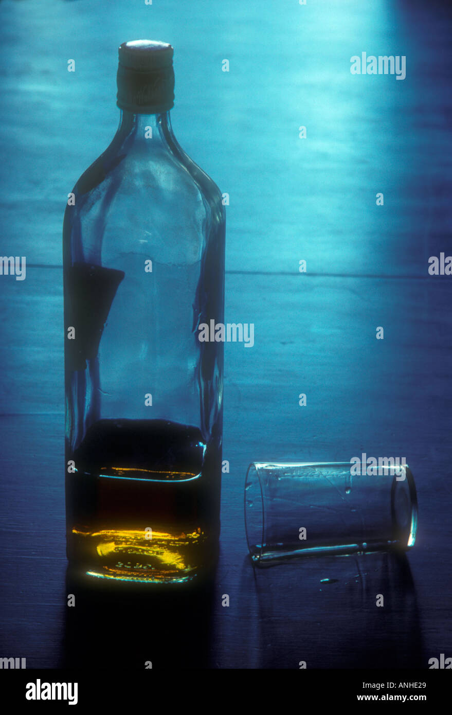 Liquor bottle and glass Stock Photo Alamy