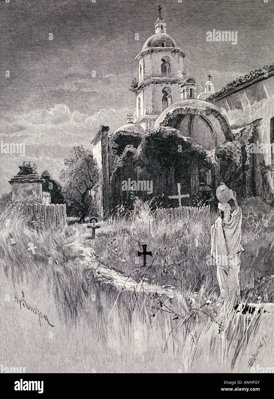 Graveyard and Mission, San Luis Rey de Francia, California, America Stock Photo