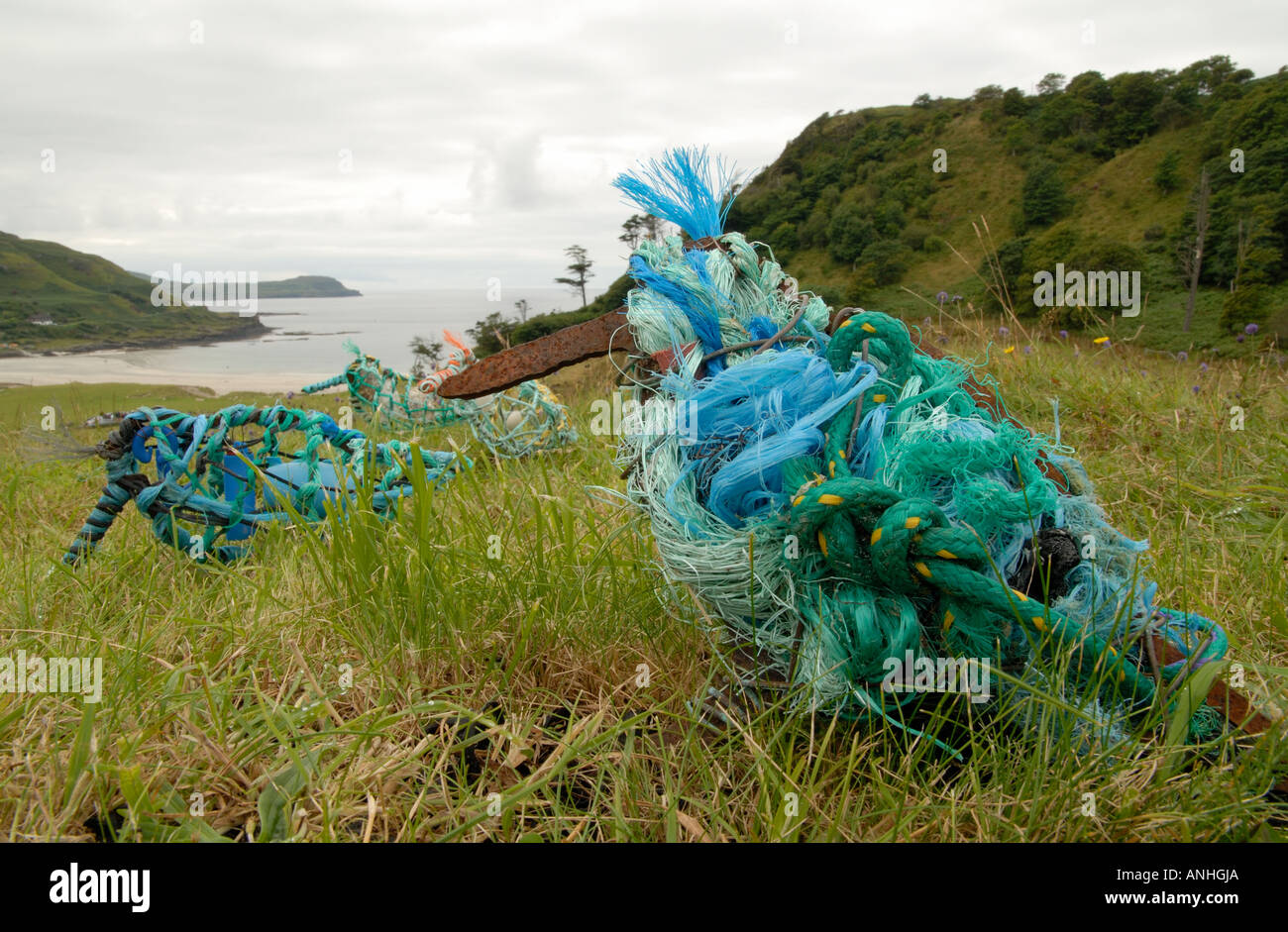 Sculpture of birds in the Calgary Art in Nature sculpture park, Isle of Mull, Scotland Stock