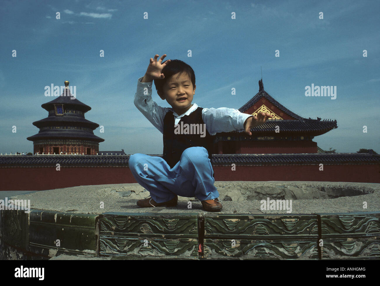 Boy in front of Temple of heaven Stock Photo