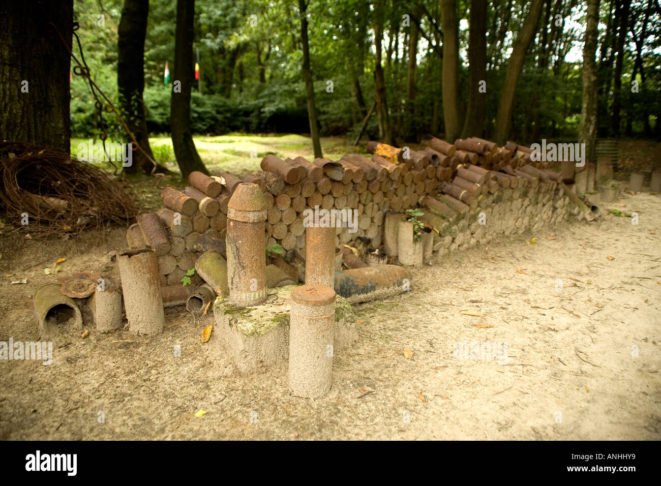 The Iron Harvest. Old shells and bombs that are still being found in the soil of WW1 battlefields. Sanctuary Wood near Ypres Stock Photo