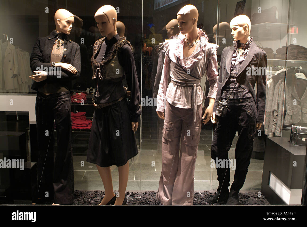 Manikins in the Window of an Exclusive High Street Clothing Store Stock Photo