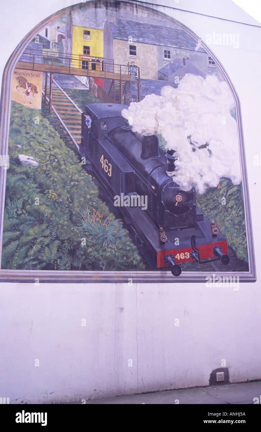 Mural of steam trains Skibbereen County Cork Ireland Stock Photo