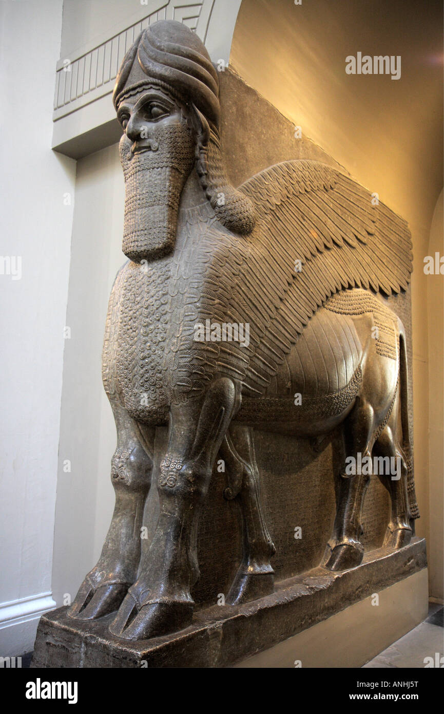 Huge Assyrian winged bull- British Museum Stock Photo