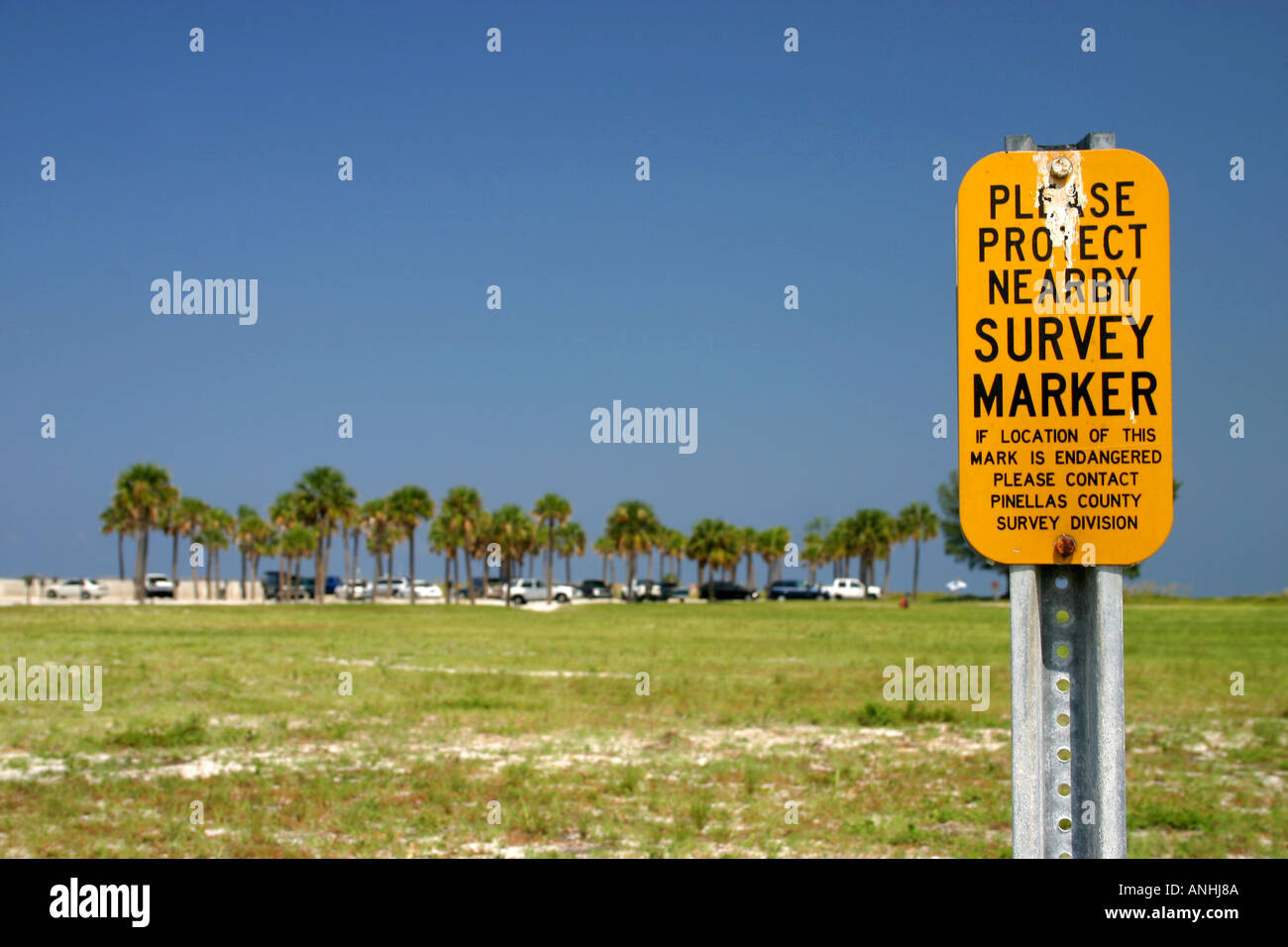 Please Protect Nearby Survey Marker sign at Sand Key Park Clearwater