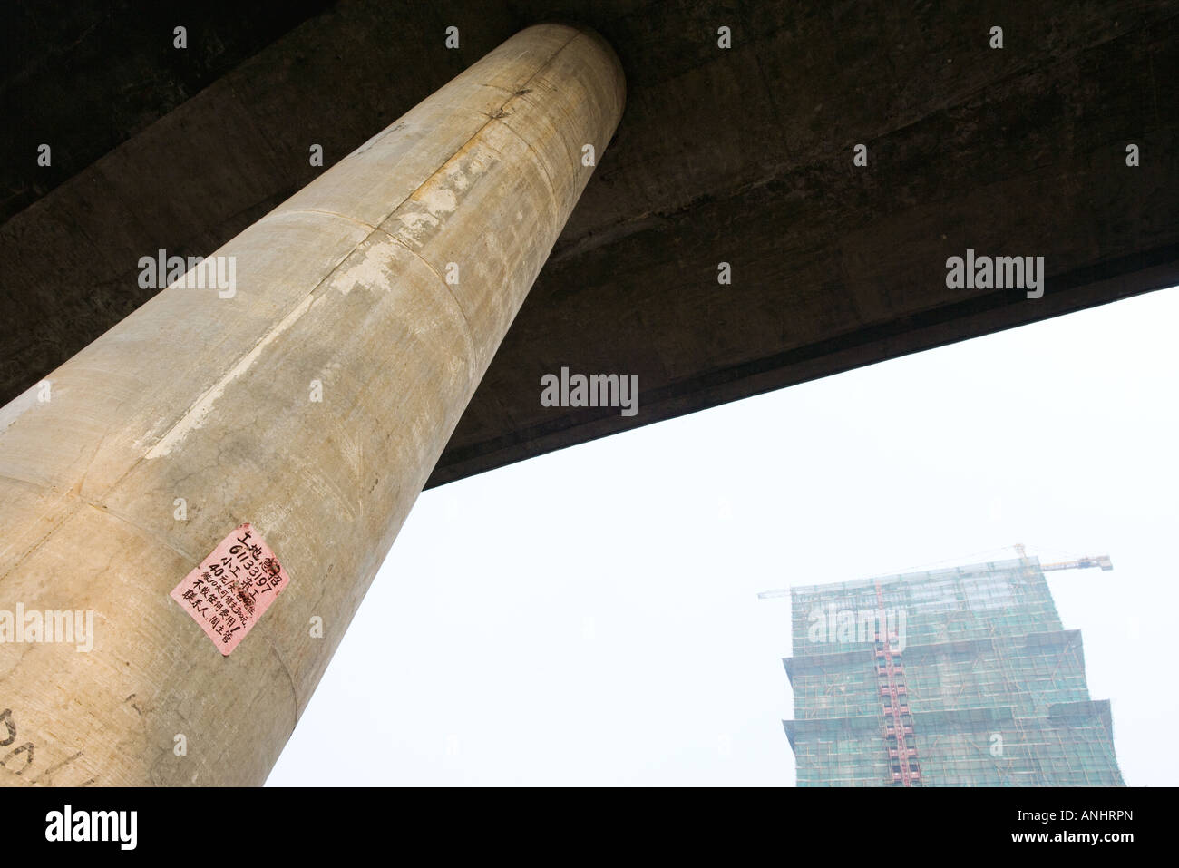 Column supporting overpass, low angle view Stock Photo