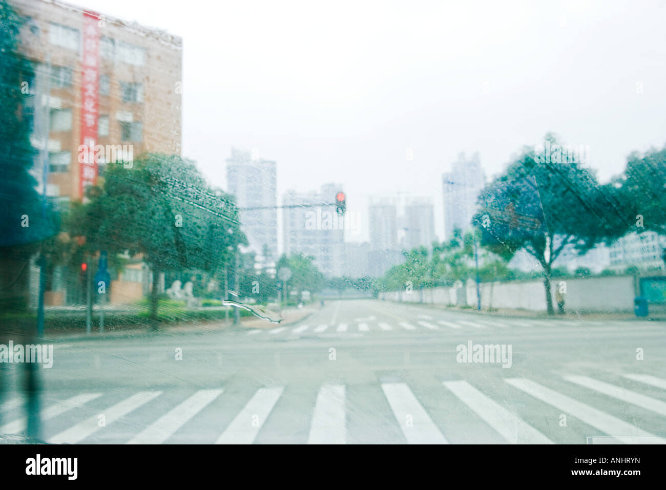 View of road through windshield Stock Photo - Alamy
