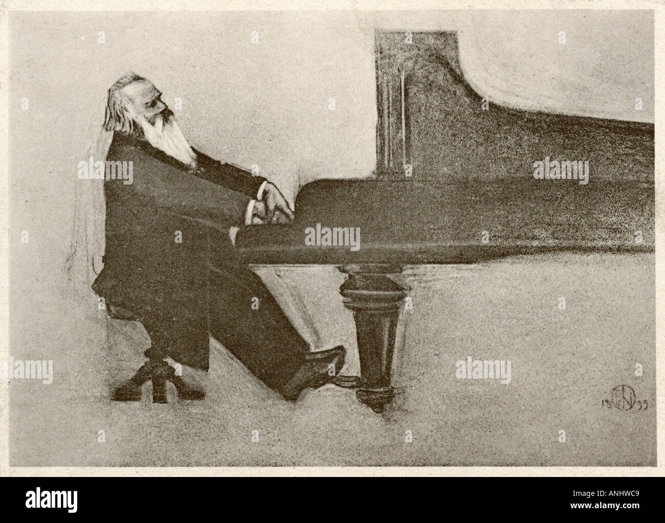 J. Brahms肖像、W. Pech署名入版画 1940年頃 J. Brahms肖像、W. Pech