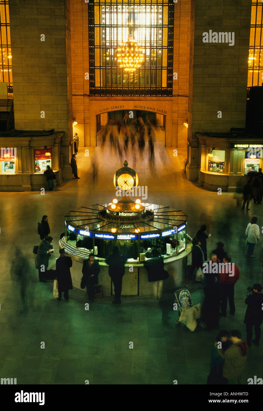 New York City NYC Midtown Manhattan Grand Central Station Information Booth and Clock Inside Train Station USA Stock Photo