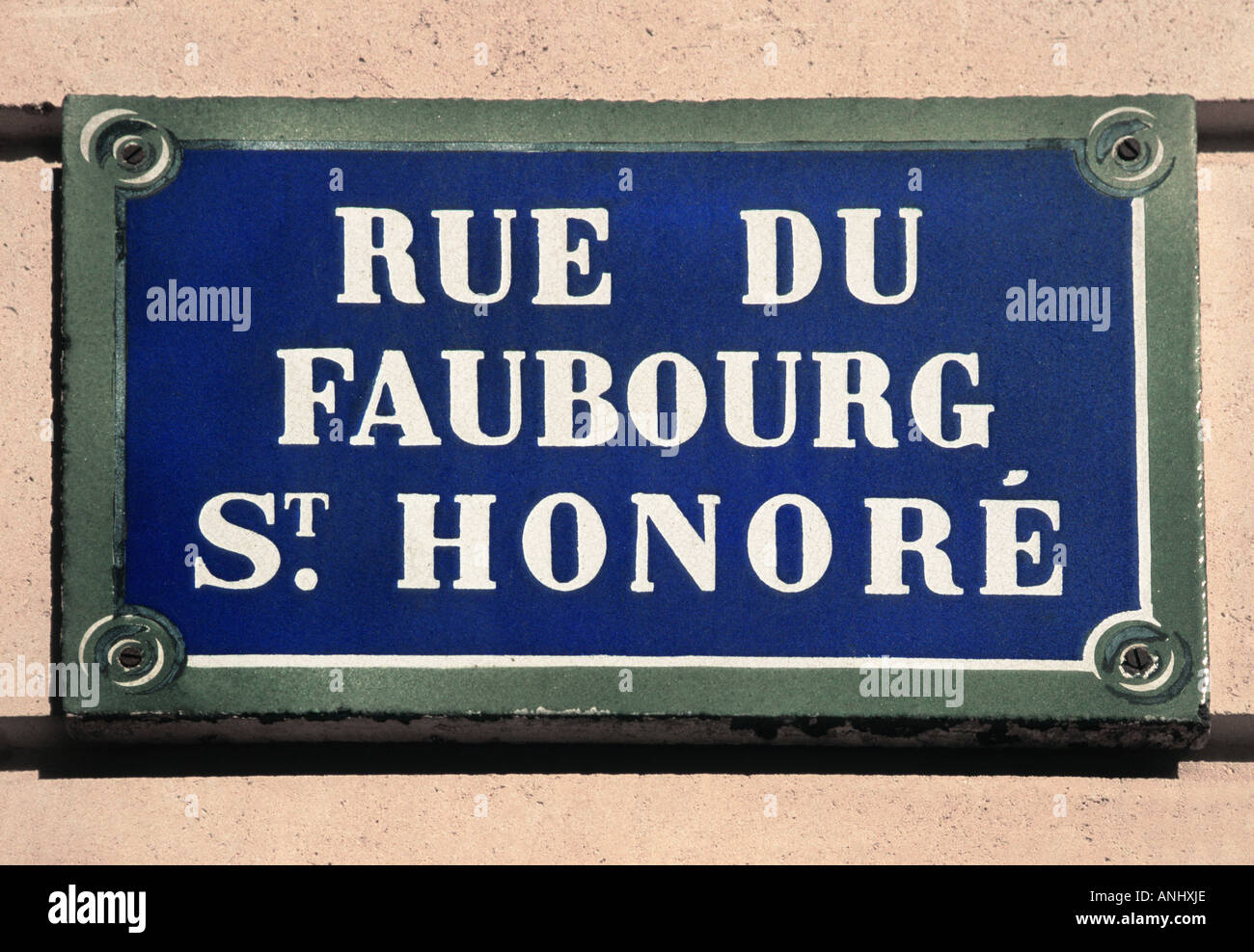 Europe Paris France Rue  du Faubourg St Honore Street Sign Stock Photo