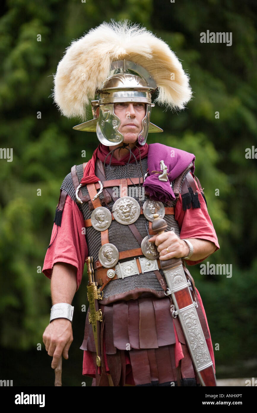 Roman army reenactment Chedworth Villa Stock Photo