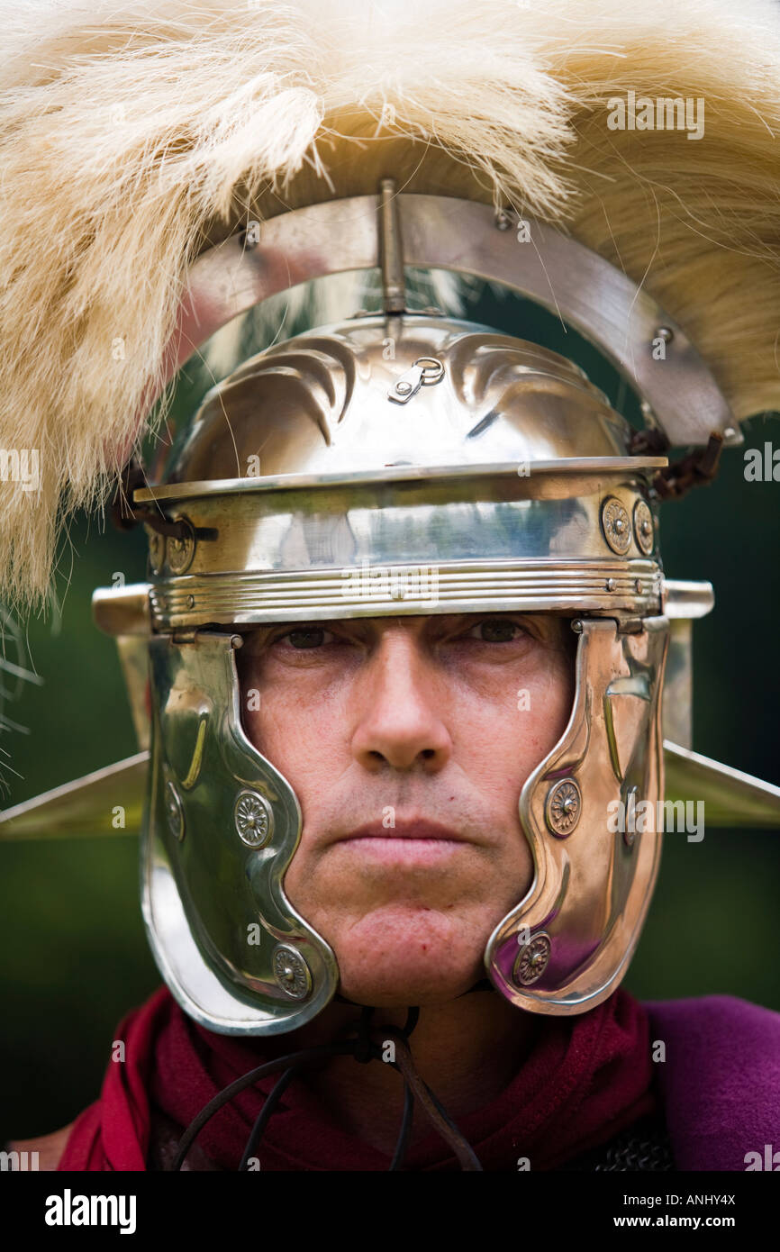 Roman reenactor dressed as a Centurion at a Roman army reenactment,  Chedworth Villa, Gloucestershire, UK Stock Photo