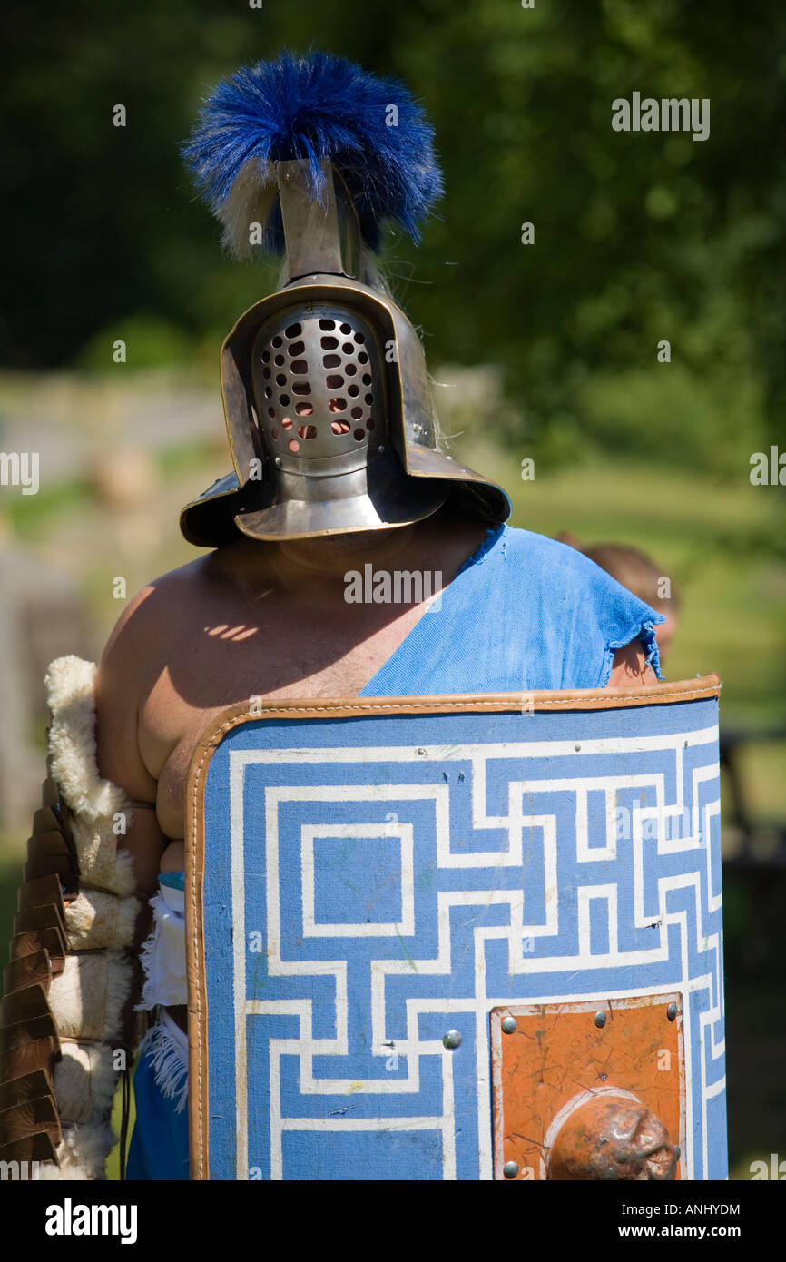 Reenactor dressed as Roman era Gladiator Stock Photo