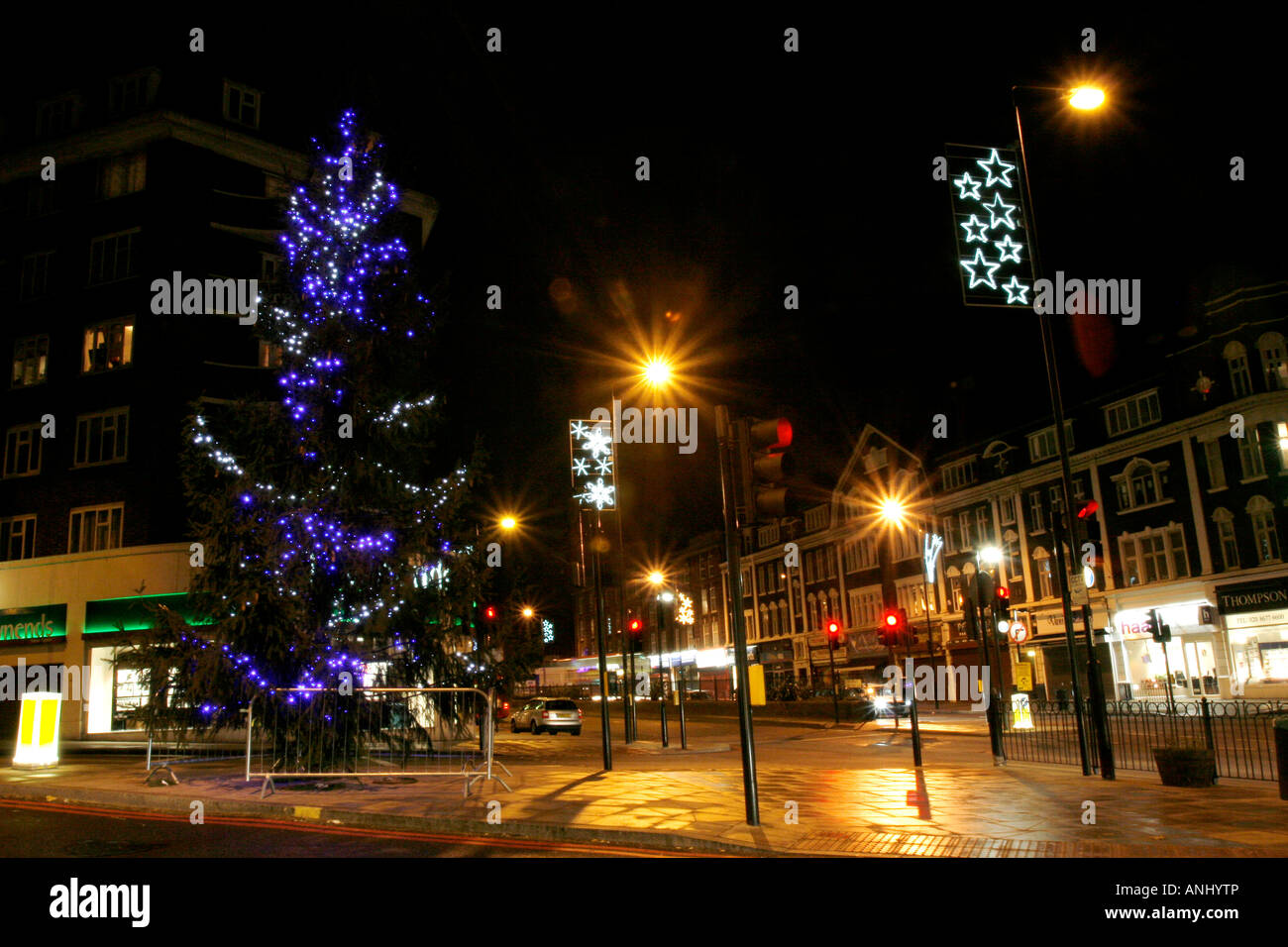 Christmas decorations on Streatham High Street 2007, South London Stock