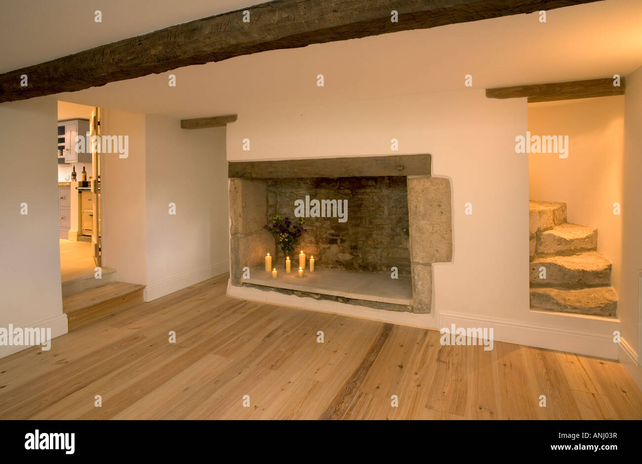 New Property Interior Beamed Reception Room Stone Fireplace And