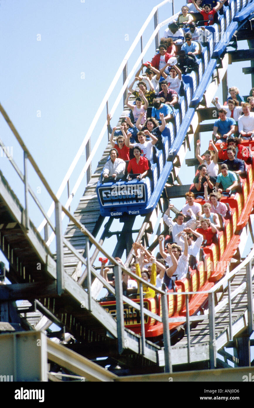 Cedar Point Rides Scary Teens and adults enjoy fast and scary rides at a theme park Cedar Point ...