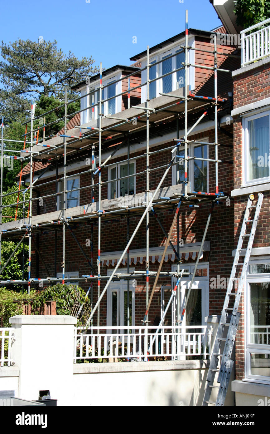 Scaffolding on Flats in Dorset, UK Stock Photo Alamy
