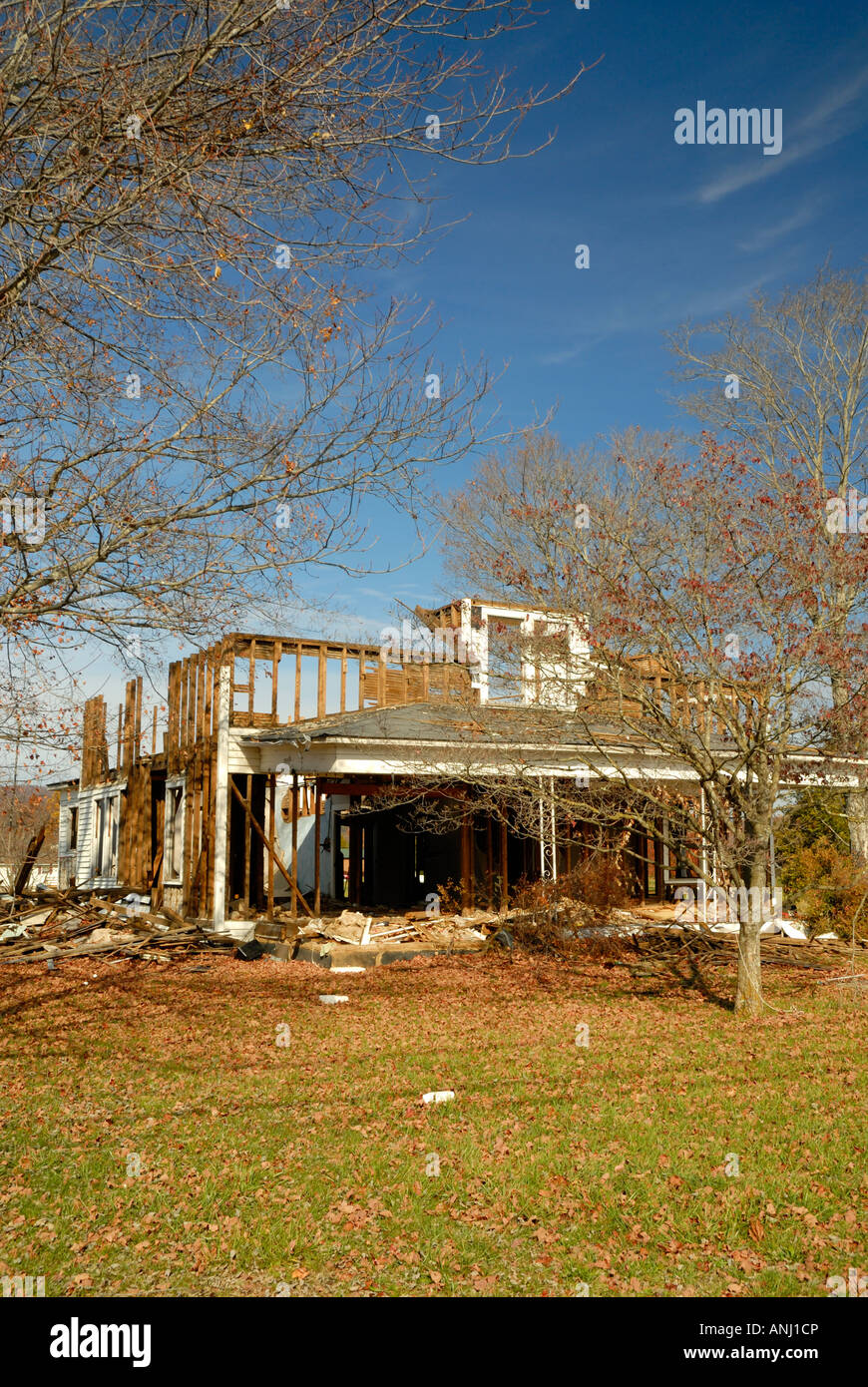 An old house is being torn down All that s left is the frame and lots ...