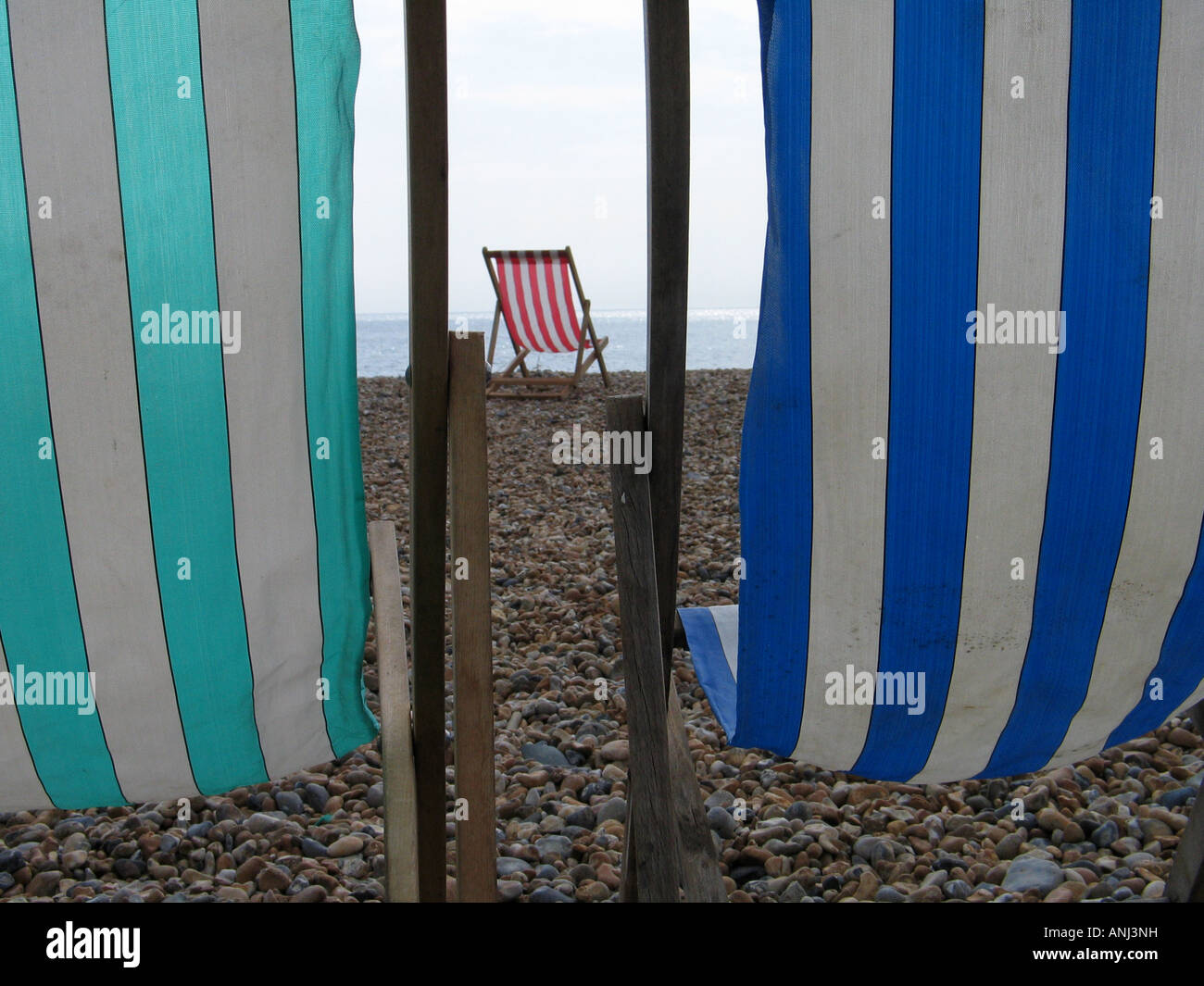 Green and Blue Deck chairs on Brighton Beach, England Stock Photo Alamy