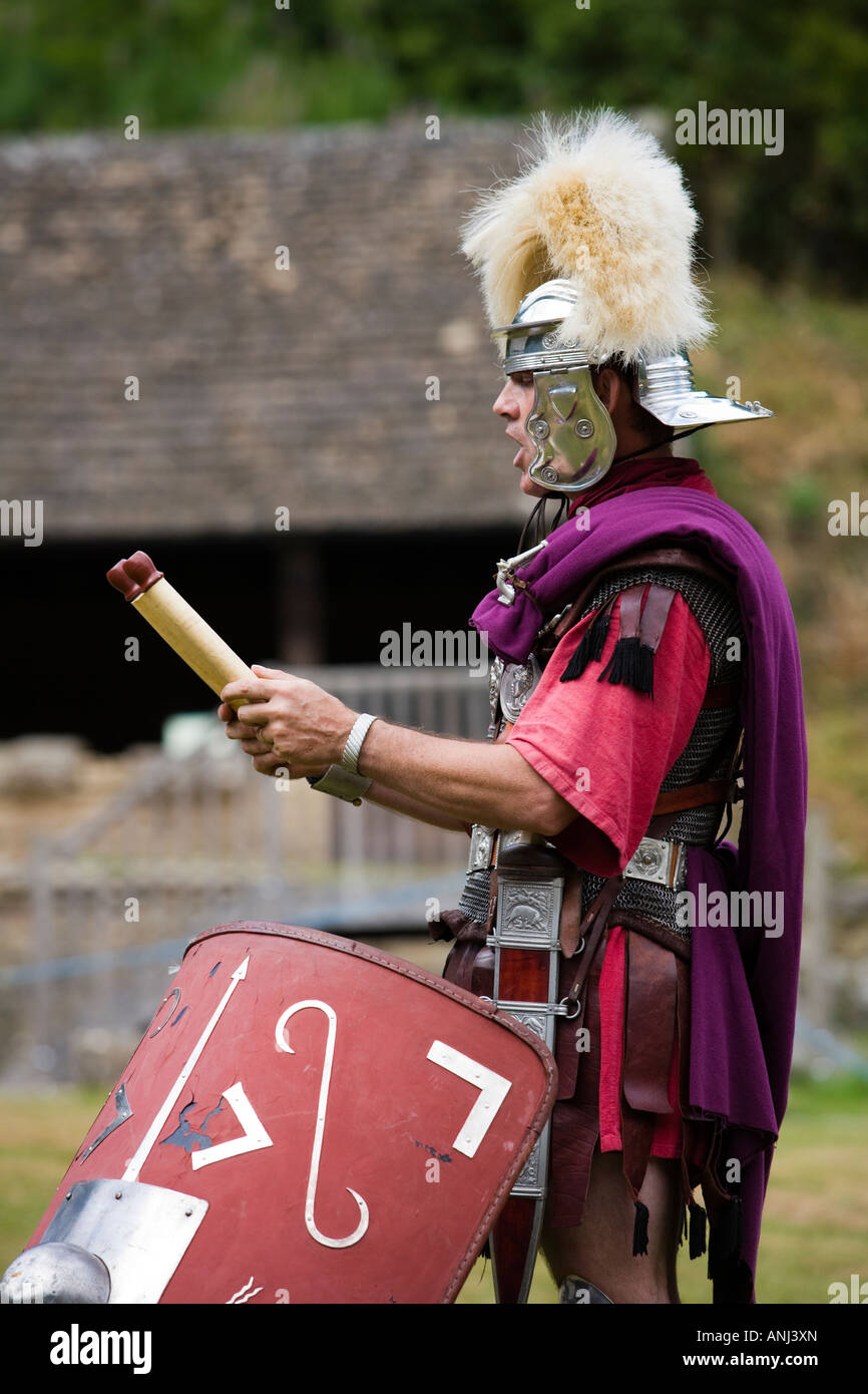 Roman army reenactor dressed as a Centurion Chedworth Villa Stock Photo