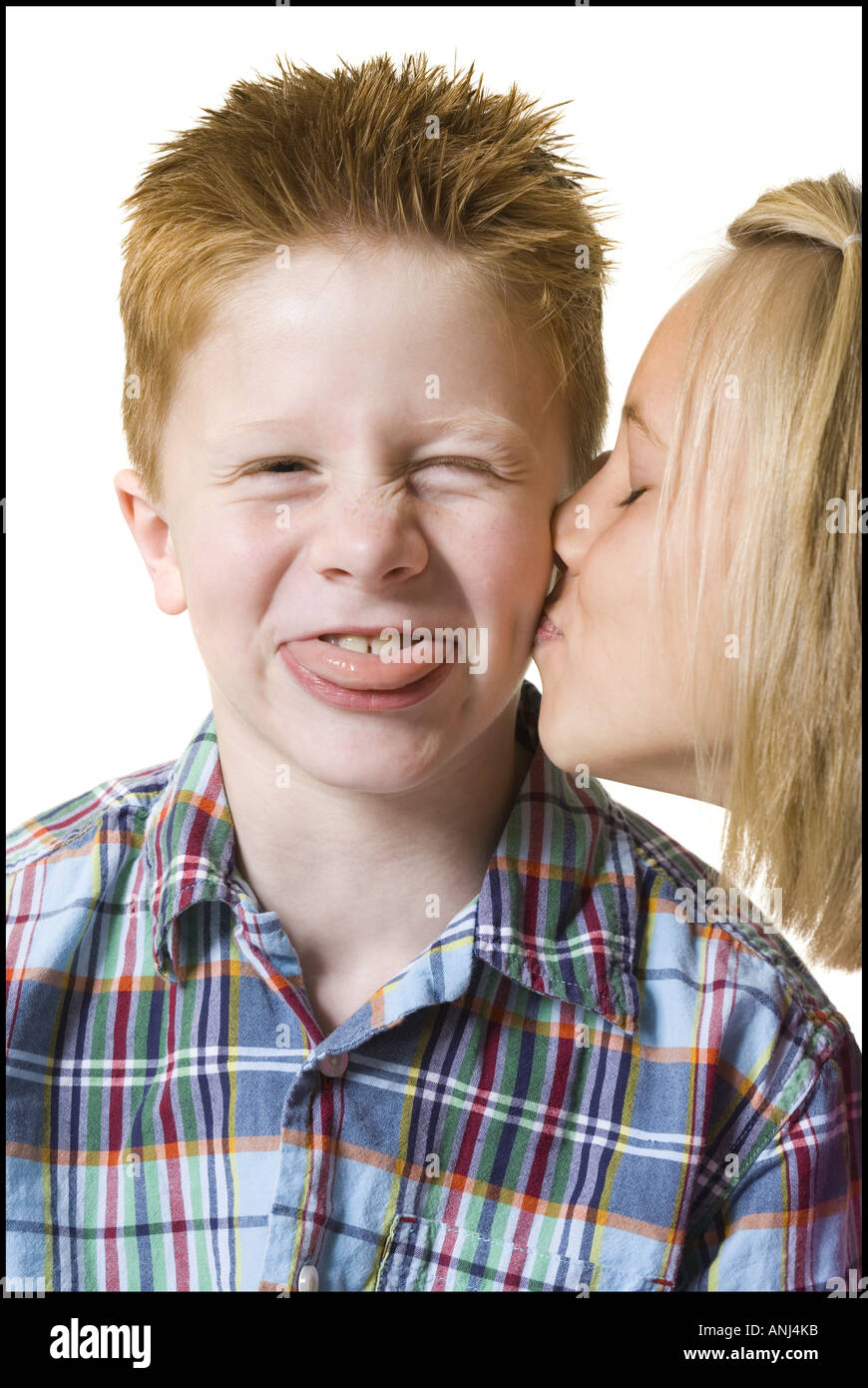 Close up of a girl kissing a boy Stock Photo - Alamy