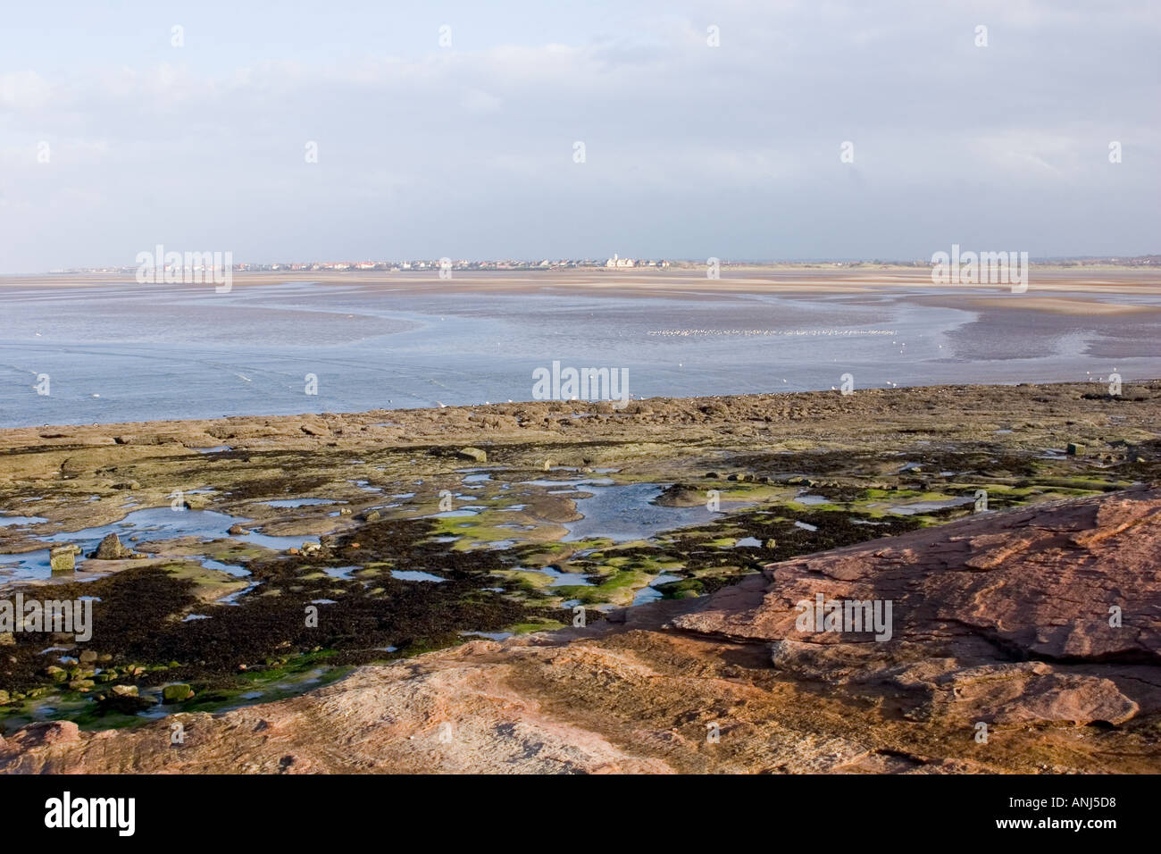 Views across the Dee Estuary from Hilbre Island Stock Photo