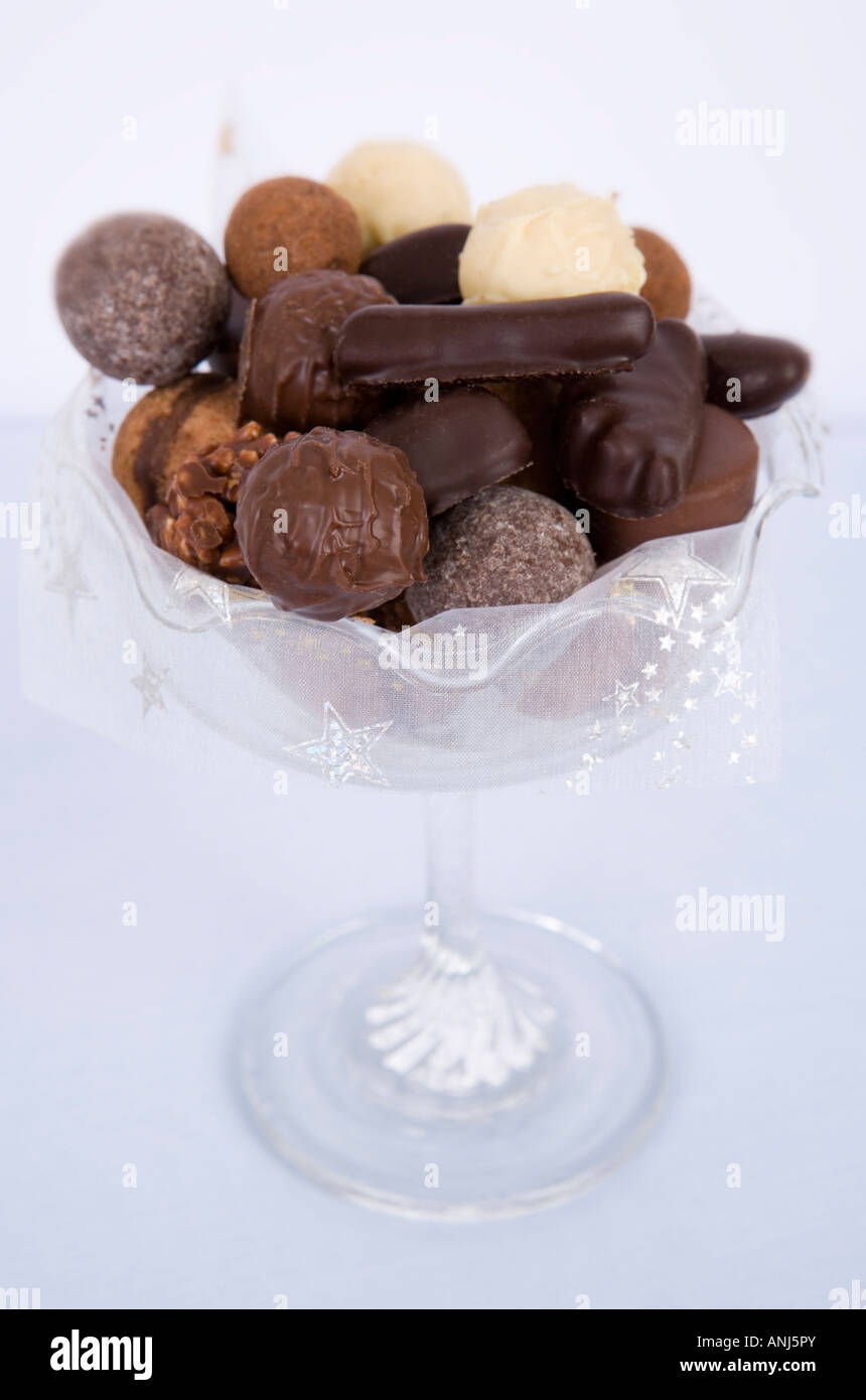 Luxury chocolates in a vintage glass bowl Stock Photo Alamy