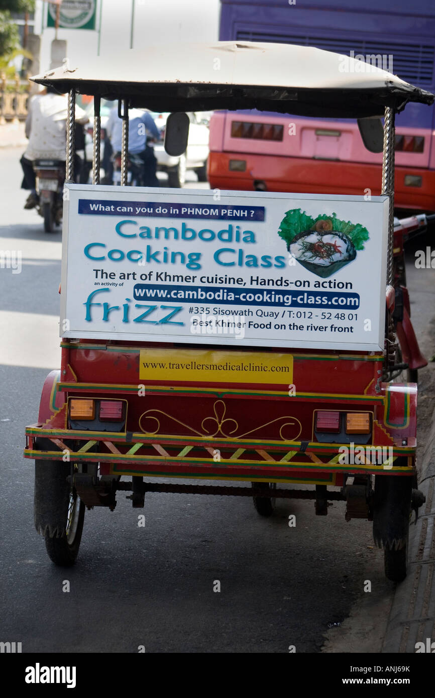 Tuk Tuk Advertising Cookery Classes Phnom Penh Cambodia Stock Photo
