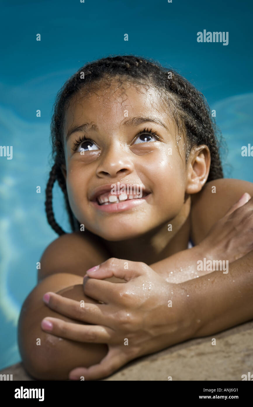 High angle view of a girl in a swimming pool Stock Photo