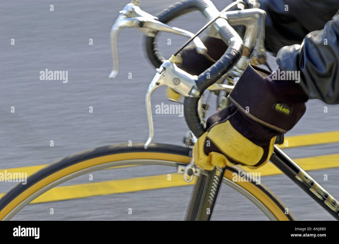 man riding racing bicycle Stock Photo